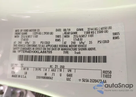 2019 Ford Ranger Xlt z USA, uszkodzony, nr VIN 1FTER4EHXKLA88705